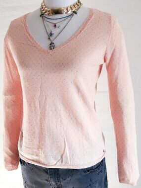 Retro Peach Linen V Neck Sweater